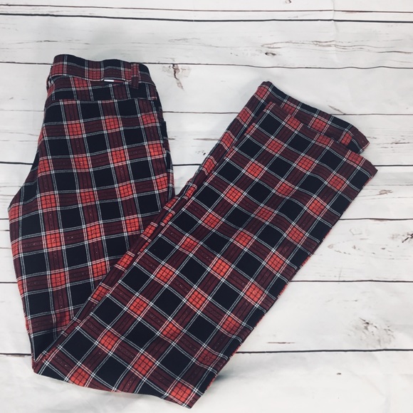 Tommy Hilfiger Plaid Pants. Red, Black, Gold Size7 - Picture 1 of 8